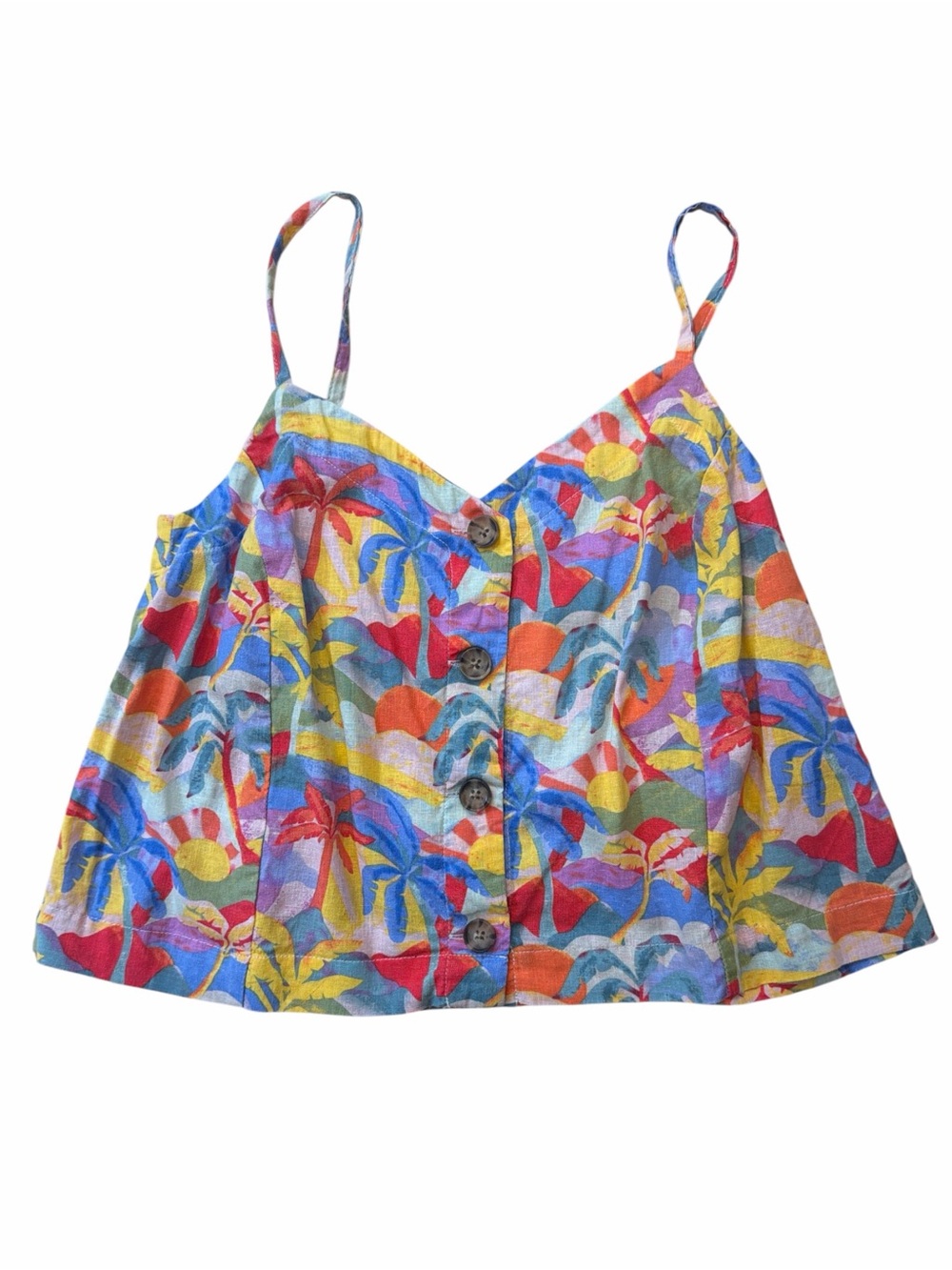 Marine Layer Celeste Colorful Tropical Print Button-Front Cami Top